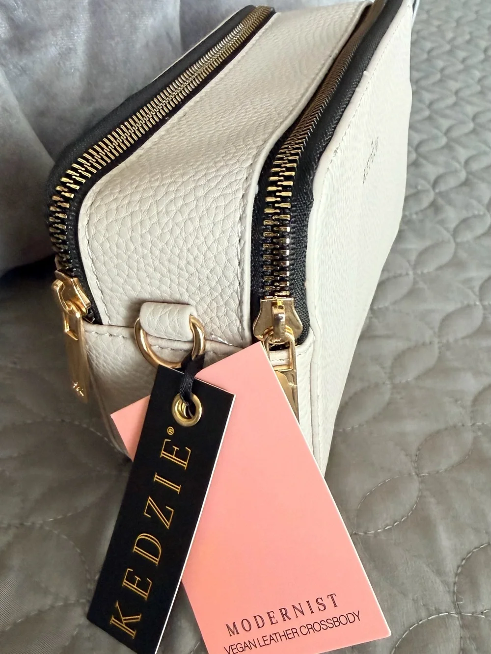 Kedzie Cream Leather Crossbody Bag with Gold Accents